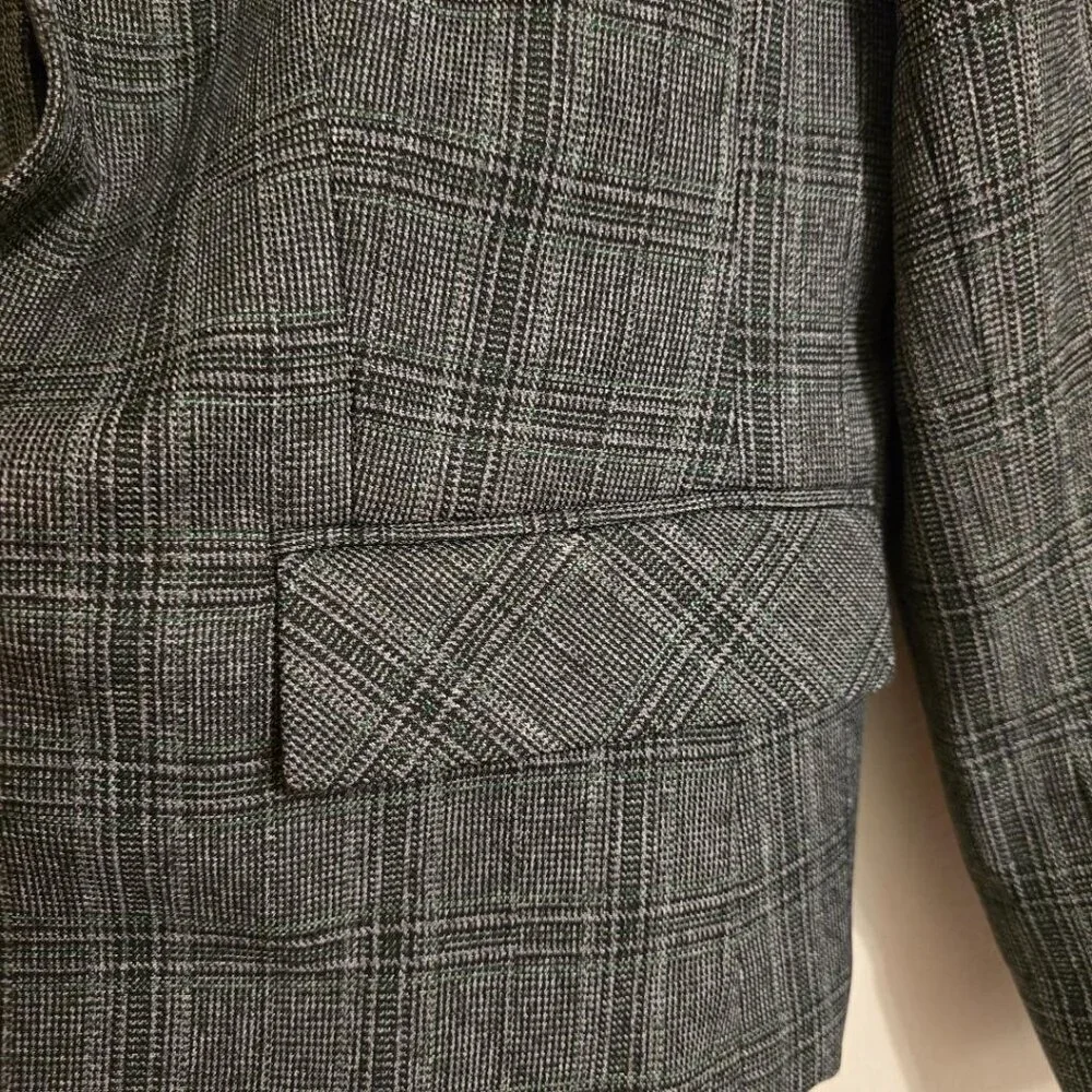 Kasper Jacket Womens Size 12 Gray /Green Long Sleeves Open Blazer Plaid - 1 hook